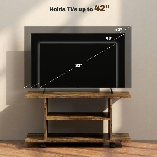Wyld Haus Rinael 80cm Wooden Rustic Brown Mobile TV Storage Unit With Shelves And Bookcase Style Design