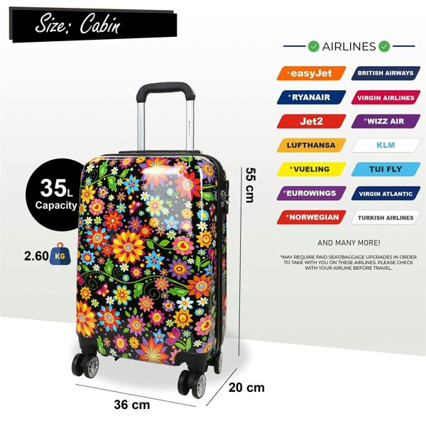 Snowball Hard Shell Printed Cabin 55 x 36 x 20 cm PP Suitcase Luggage Suitable for Easyjet, Ryanair