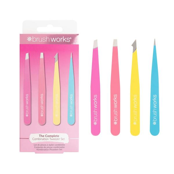 Brushworks 4 Piece Combination Tweezer Set - Neon