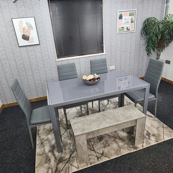 Kosy Koala Dining Table Set with 4 Chairs, and a Bench Dining Room and Kitchen table set of 4, and Grey Bench