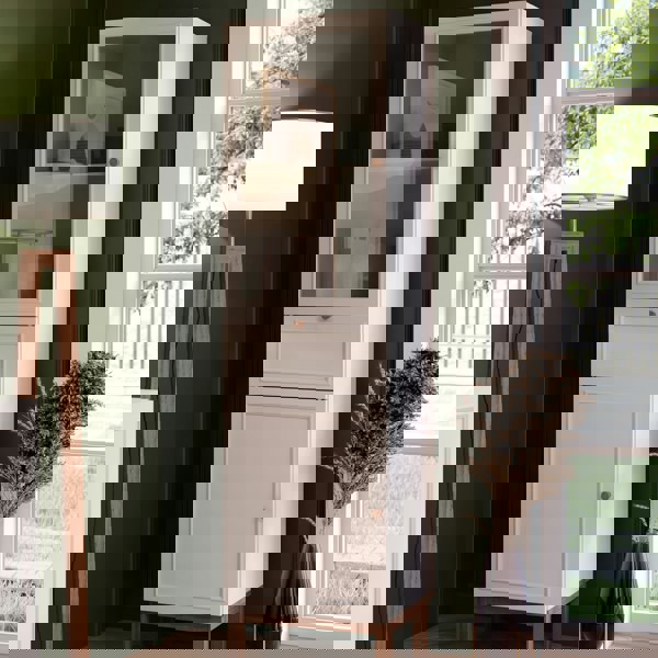 Furniture To Go Wensley Display Cabinet with 1 Door 1 Drawer and  1 Glass Door in Light Grey and Oak