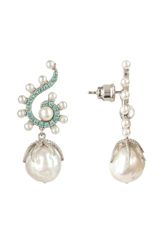 Latelita Baroque Pearl Poseidon Gemstone Drop Earrings Aqua Silver