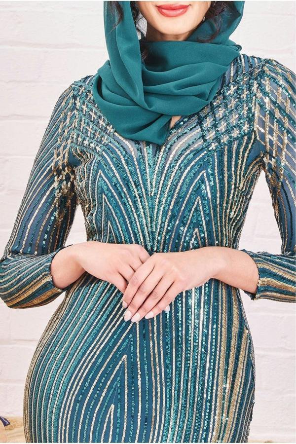 Modesty Two Toned Sequin Maxi - Emerald Green DR3494MOD