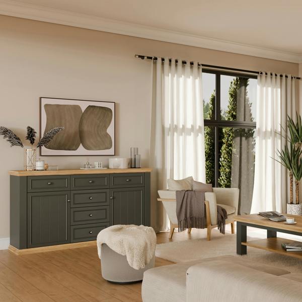 Furniture To Go Pontypool 4 Drawer & 2-Door Sideboard in Grey and Mauvella Oak