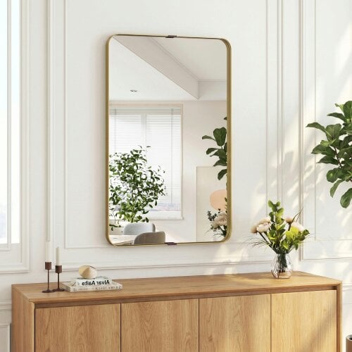 HOMCOM Wall Mirror with Elevated Aluminium Alloy Frame, 60 x 90 cm - Gold Tone