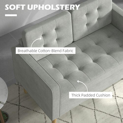 Wyld Haus Pamo Fabric Light Grey Compact 2 Seater Sofa With Hidden Storage Tufted Seat And Wooden Legs