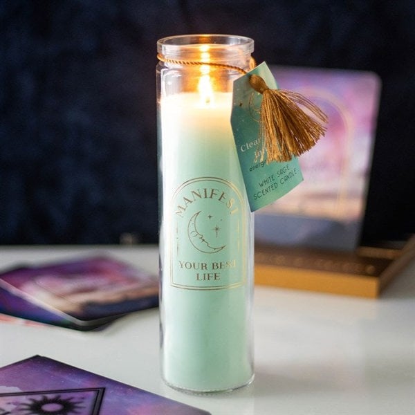 Serano White Sage Tube Candle with Clear Quartz Crystals