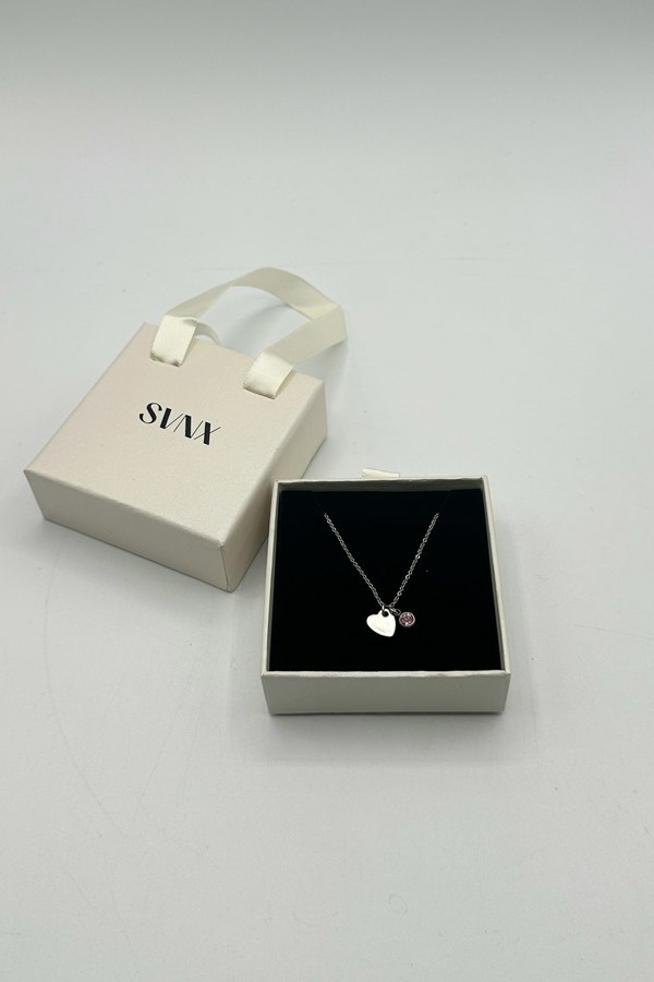 SVNX Mini Heart & October Birthstone Necklace in Silver Colour - Gift Boxed