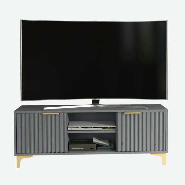 Mex Furniture 120cm TV Unit with Ribbed Fronts and Gold Accents - Bold Grey