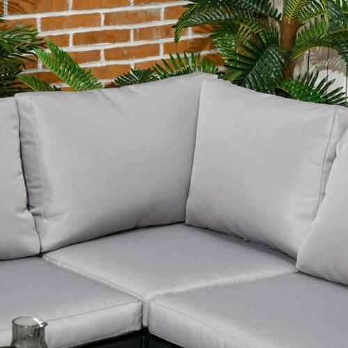 Bobobiy 5 Seater Garden Corner Sofa Set, 4 Pieces Metal Garden Set with Loveseats, Glass Top Coffee Table, Light Grey