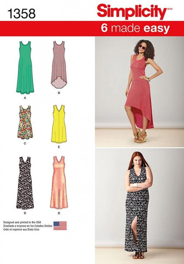 Simplicity Sewing Pattern 1358, Dresses for Women, A (XXS-XS-S-M-L-XL-XXL) - Beginner, Easy