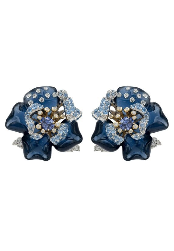 Latelita Blue Rose Flower Stud Earrings Dual Plating
