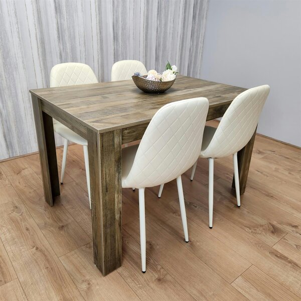 Kosy Koala Wooden Dining Table with 4 Cream Gem Patterned Chairs Rusteic Effect Table with Cream Chairs