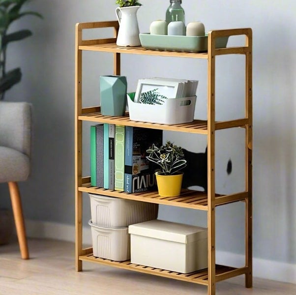 Modcraft 4 Tier Bamboo Plant Stand Ladder with Adjustable Shelves, Corner Storage Shelf, 67x25x99 cm