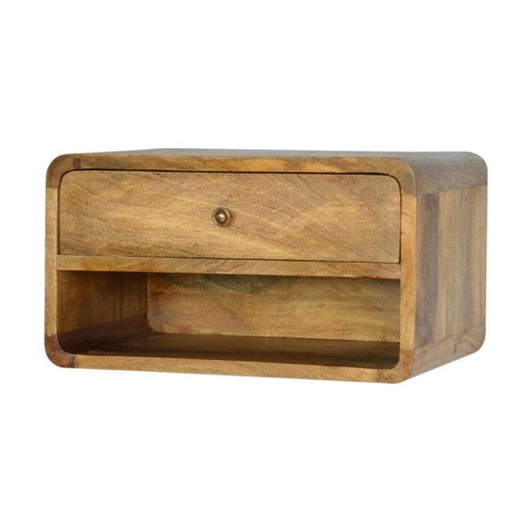 Wyld Haus Perugia Floating Curve Natural Mango Wood Open Slot Bedside Table