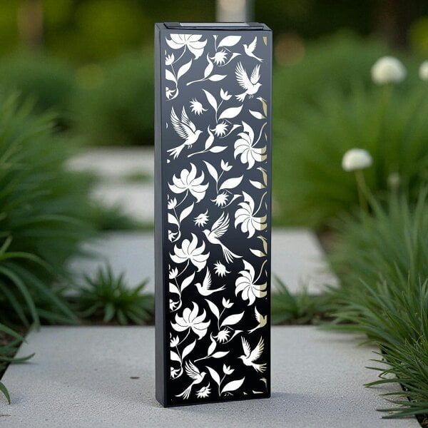 EDH Door Hardware Narrow Solar Wall Panel with Birds – Outdoor Metal Wall Art with LED Light – Garden & Fence Décor 60cm