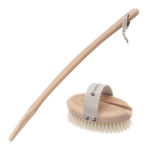 Hydréa London Professional Wet & Dry Body Brush with Long Detachable Curved Handle Natural Bristle & FSC® Certified Beechwood