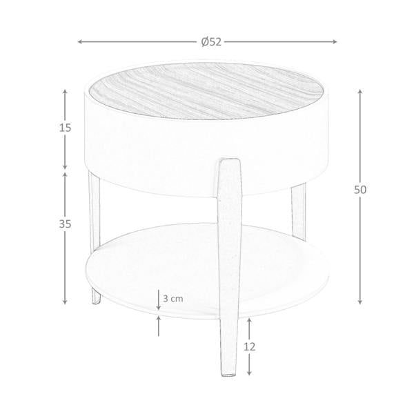 Angel Cerdá Round corner table walnut, beige wood and gold-plated polished steel 2150