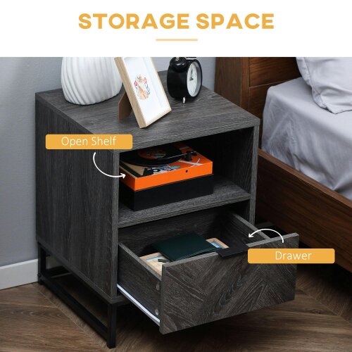 Wyld Haus Fari Dark Grey Bedside Table With Drawer And Shelf Storage And Steel Legs