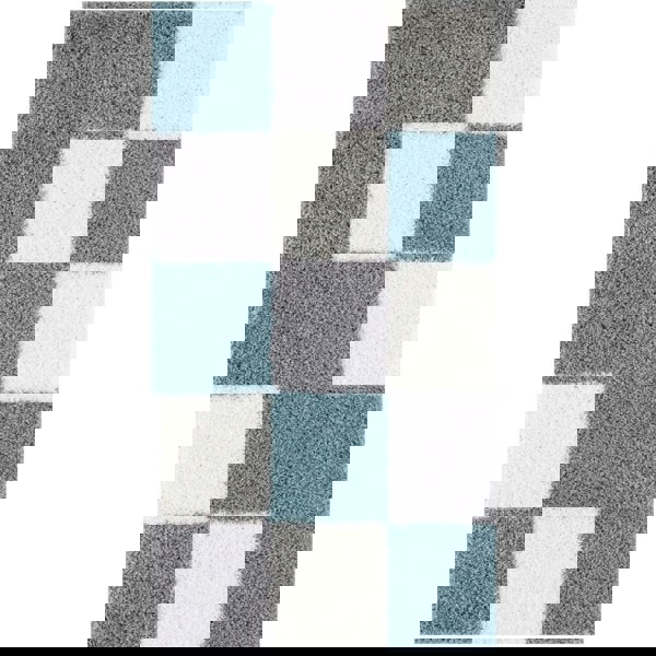 Geometric Design Thick Shaggy Area Rugs Duck Egg Blue