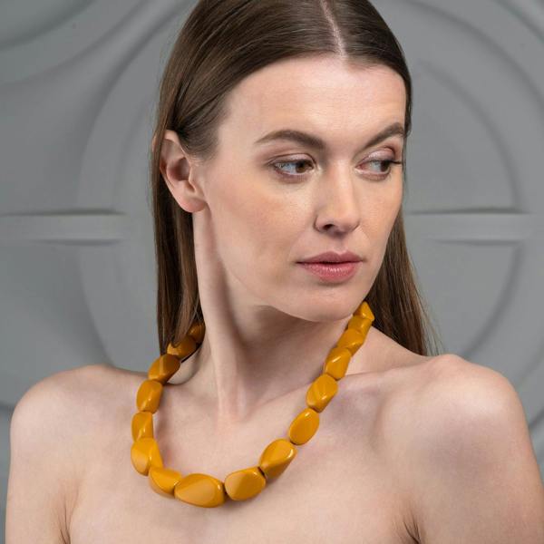 Twisted Mustard Yellow Chunky Statement Necklace for Women - namana.london