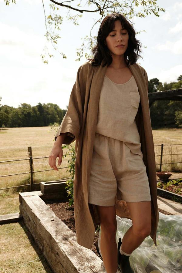 Pretty You London Relaxed Linen Vest In Summer Sand