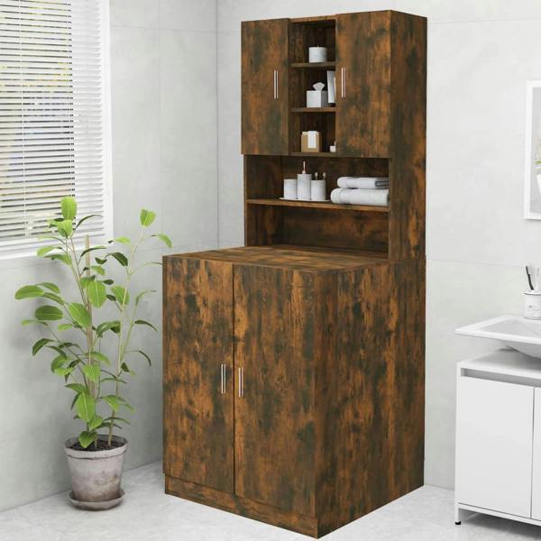 Berkfield Home Berkfield Washing Machine Cabinet Smoked Oak 70.5x25.5x90 cm