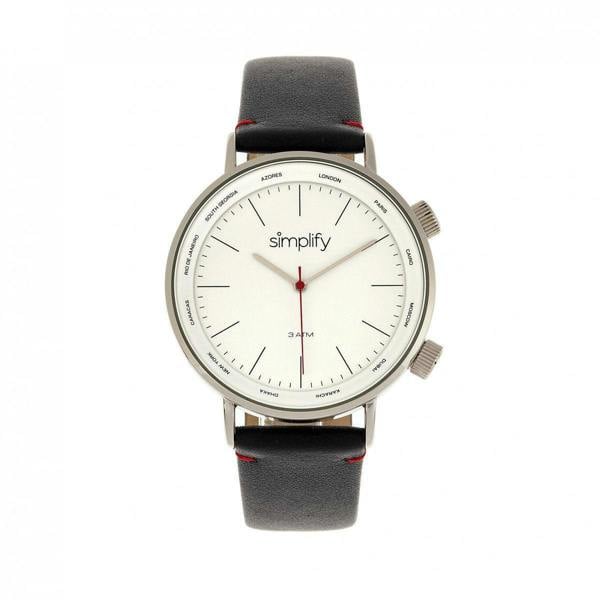 Simplify The 3300 Leather-Band Watch - Black/Silver - SIM3301