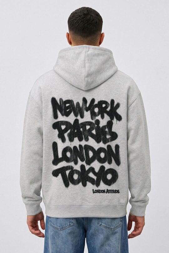 London Attitude Oversized City Graffiti Graphic Hoodie