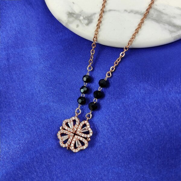 The Colourful Aura Mangalsutra Four Heart Magnet Foldable Zircon Crystal Pendant Necklace