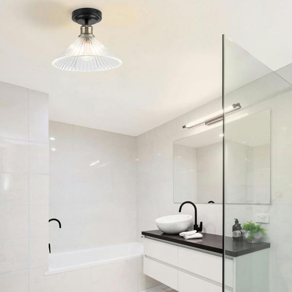 COSYLYTE Bowley Bathroom Ribbed Glass Ceiling Flush Light