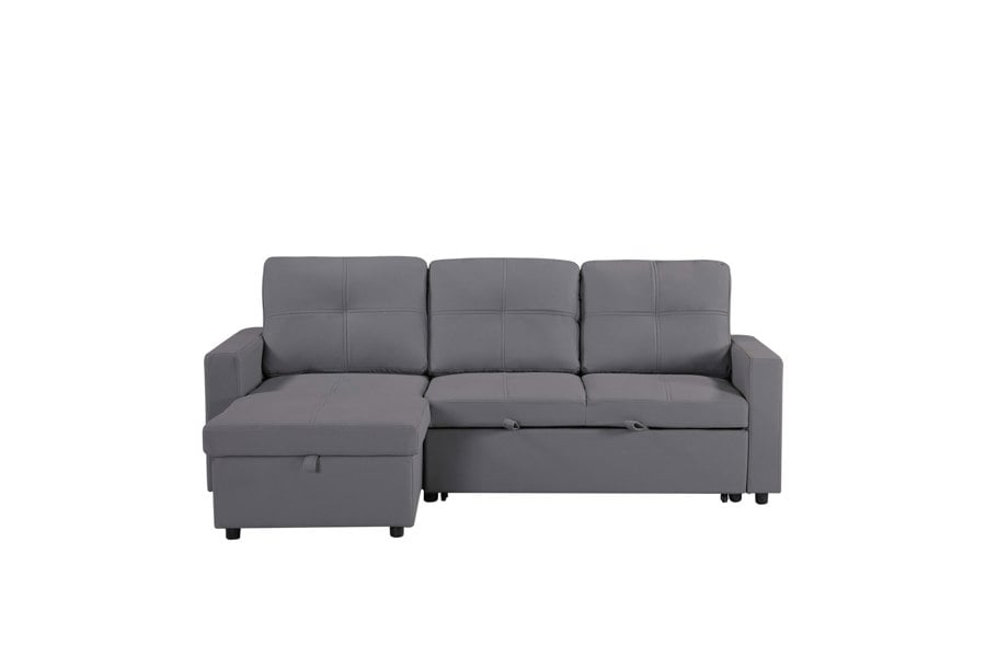 SQUAREBOXX Newport Leather 3 Seater Pullout Sofa Bed in Grey with Storage Compartment