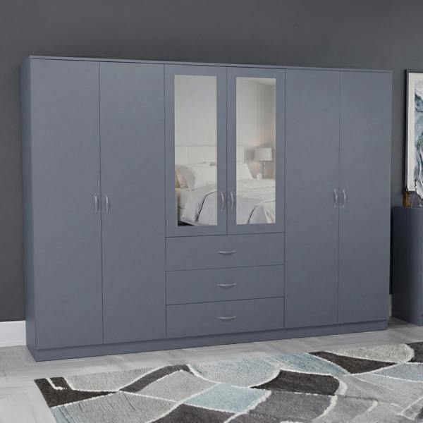 Vida Designs Riano 6 Door 3 Drawer Mirrored Wardrobe