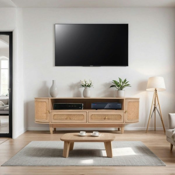 IH Design Carlester Cane And Wood 2 Drawers TV Cabinet