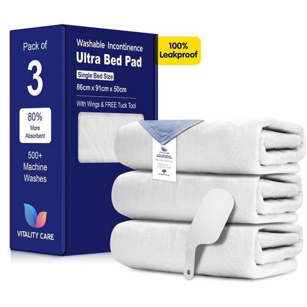 Vitality Care Incontinence Washable Bed Pads Reusable Tumbler dry Bed Size With Tucks & Tuck Tool