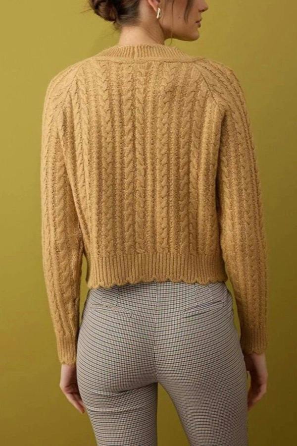WOVCOR Soft Textured Crop Knit Cardigan with Pearl Button Details