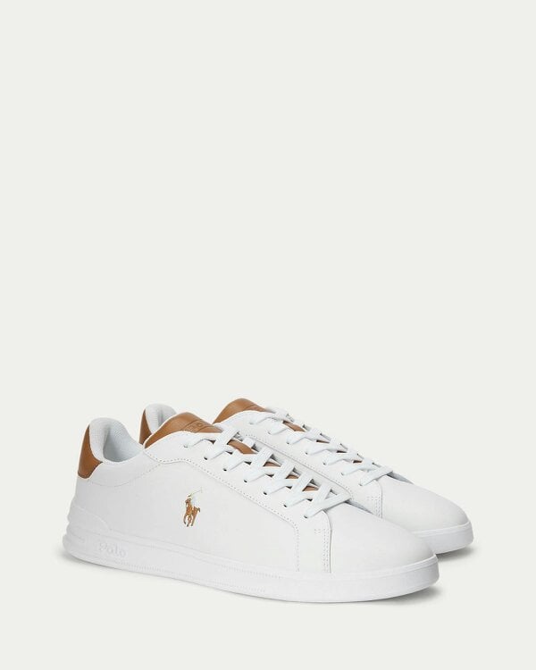 Ralph Lauren Heritage Court II Mens Leather Sneaker - White/Tan