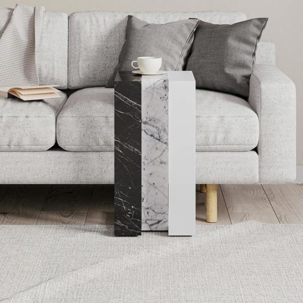 Decortie Muju Modern C Shape Table Oak Effect Gold Marble Effect Mocha Grey Multipurpose  H 57cm