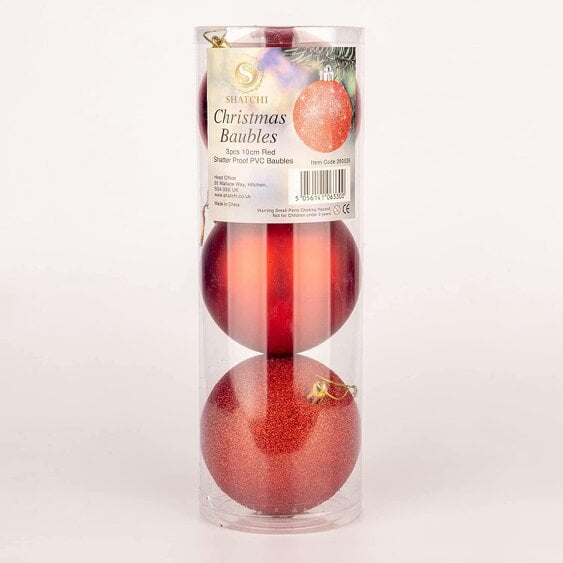 Shatchi Red Shatterproof Christmas Baubles in Pack Sizes of 3 or 6, 10cm Tree Decorations