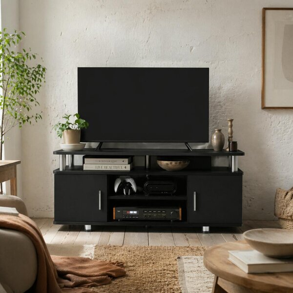 Wyld Haus Zisaba Mika 120cm Wooden Black TV Storage Unit For Screens Up To 55 Inches 2 Doors and Shelves