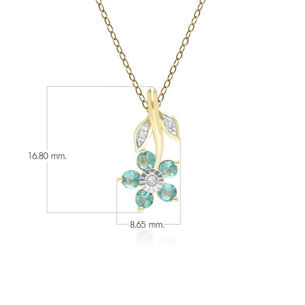 Gemondo Floral Emerald & Diamond Pendant Necklace in 9ct Yellow Gold