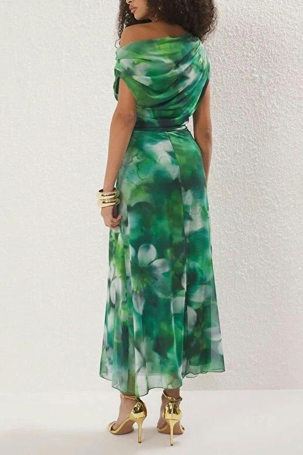 WOVCOR Patterned Lined Tulle Knit Midi Evening Prom Dress