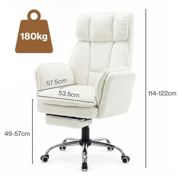 Levede Ergonomic Office Chair Teddy Fabric with Reclining Footrest Gaming White