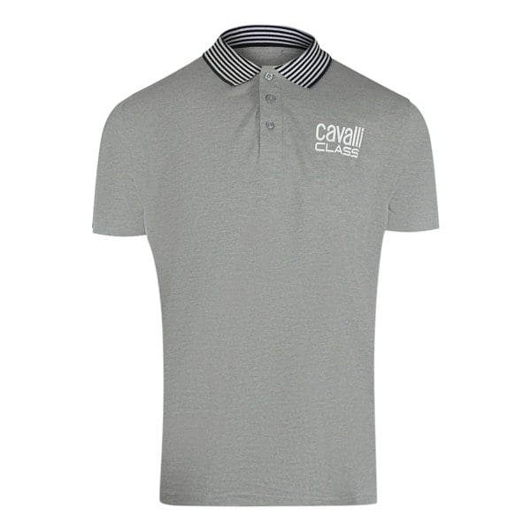 Cavalli Class Striped Collar Grey Polo Shirt