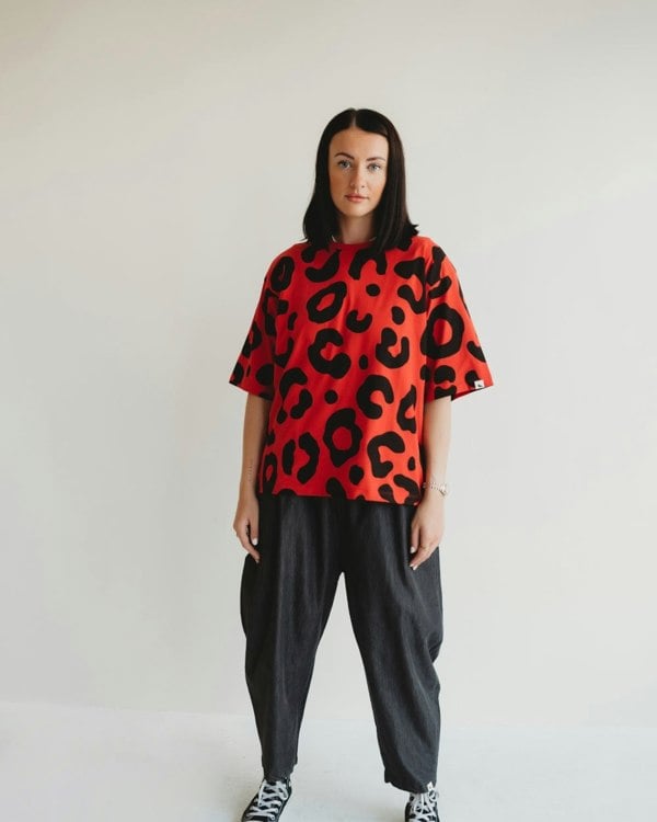 Elsie Red Animal Print Oversized T-Shirt- image 3
