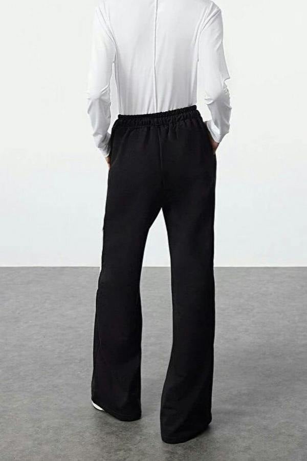 WOVCOR Cotton Wide Leg Knitted Jogger with Color Block & Stripe Detail