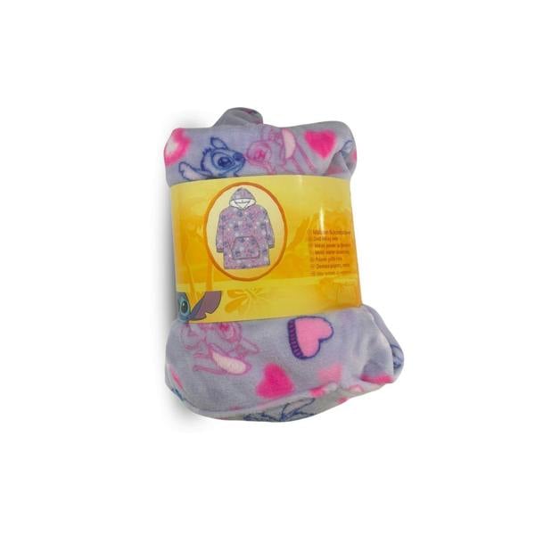 Tex-ass Girls Disney Stitch Heart Print Hooded Blanket Purple One Size