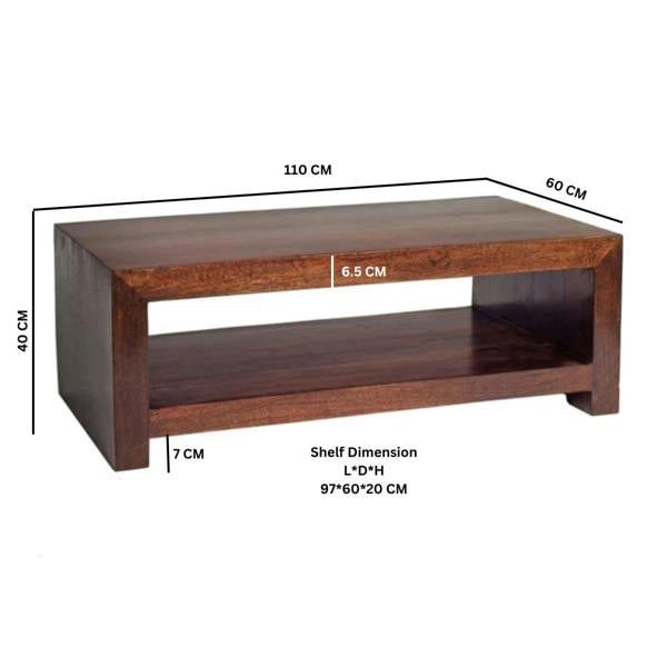 Wyld Haus Phuket Dark Mango Wood Large Coffee Table with Bottom Shelf