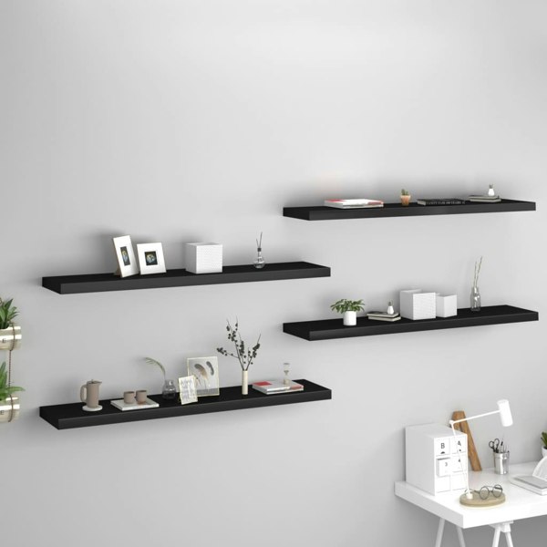 Berkfield Floating Wall Shelves 4 pcs Black 120x23.5x3.8 cm MDF