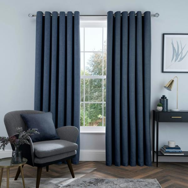 Linen Look Blackout Eyelet Curtain - Navy